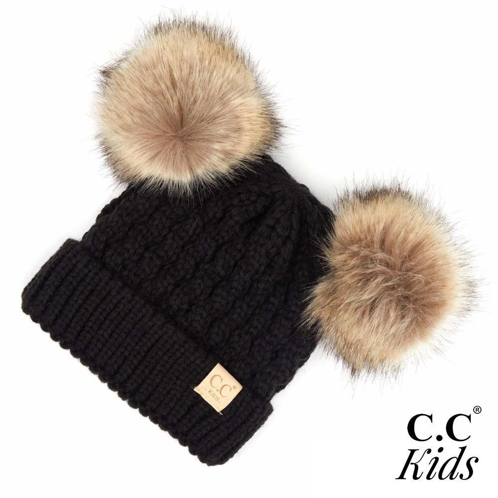 Kids C.C. Black Pom Beanie