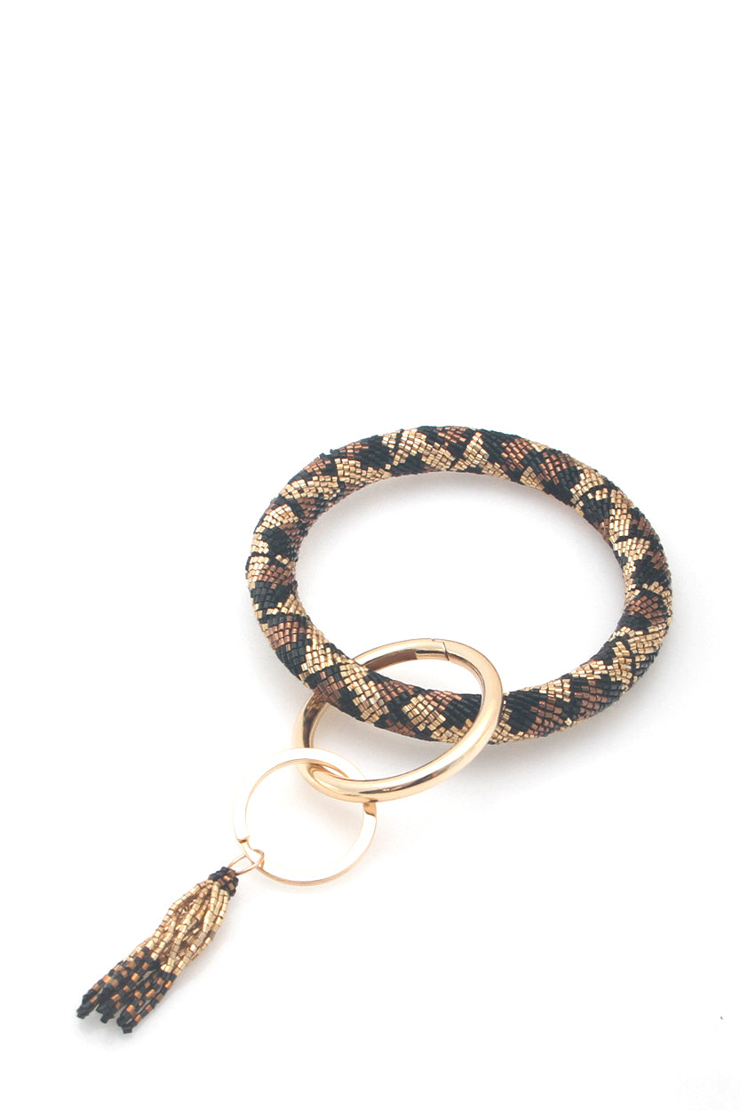 Leopard Beaded Key Ring