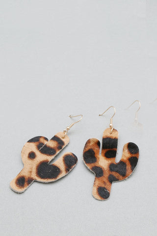 Leopard Cactus Leather Earrings
