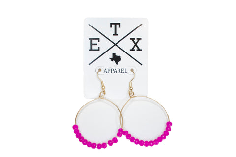 Hot Pink & Gold Beaded Hoops